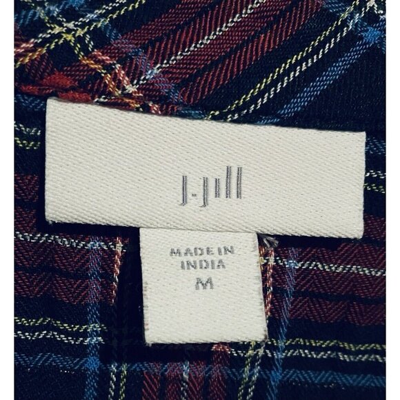 J Jill Top Womens Medium Black Multicolor Plaid Tie Front Button Front Preppy - Picture 7 of 10
